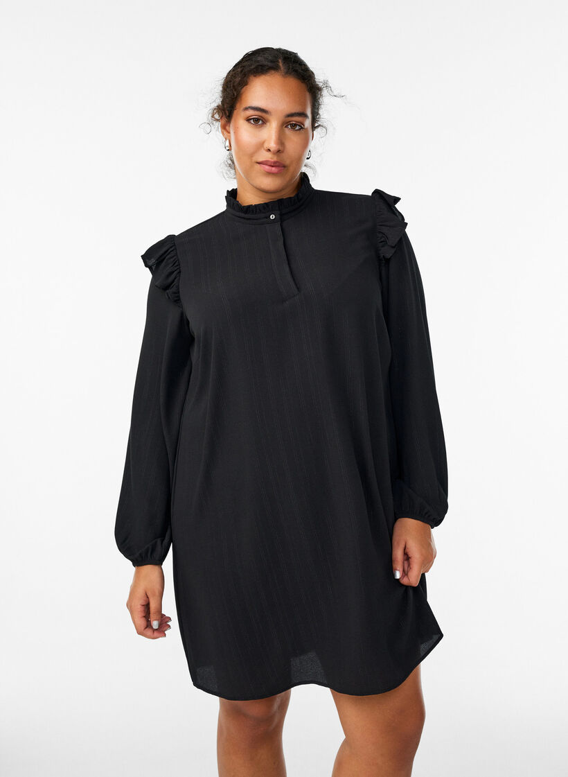 Robe courte &agrave; volants et paillettes, Noir, Model image number 0