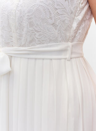 Robe de mariée sans manches avec dentelle et plissée, Star White, Model image number 3