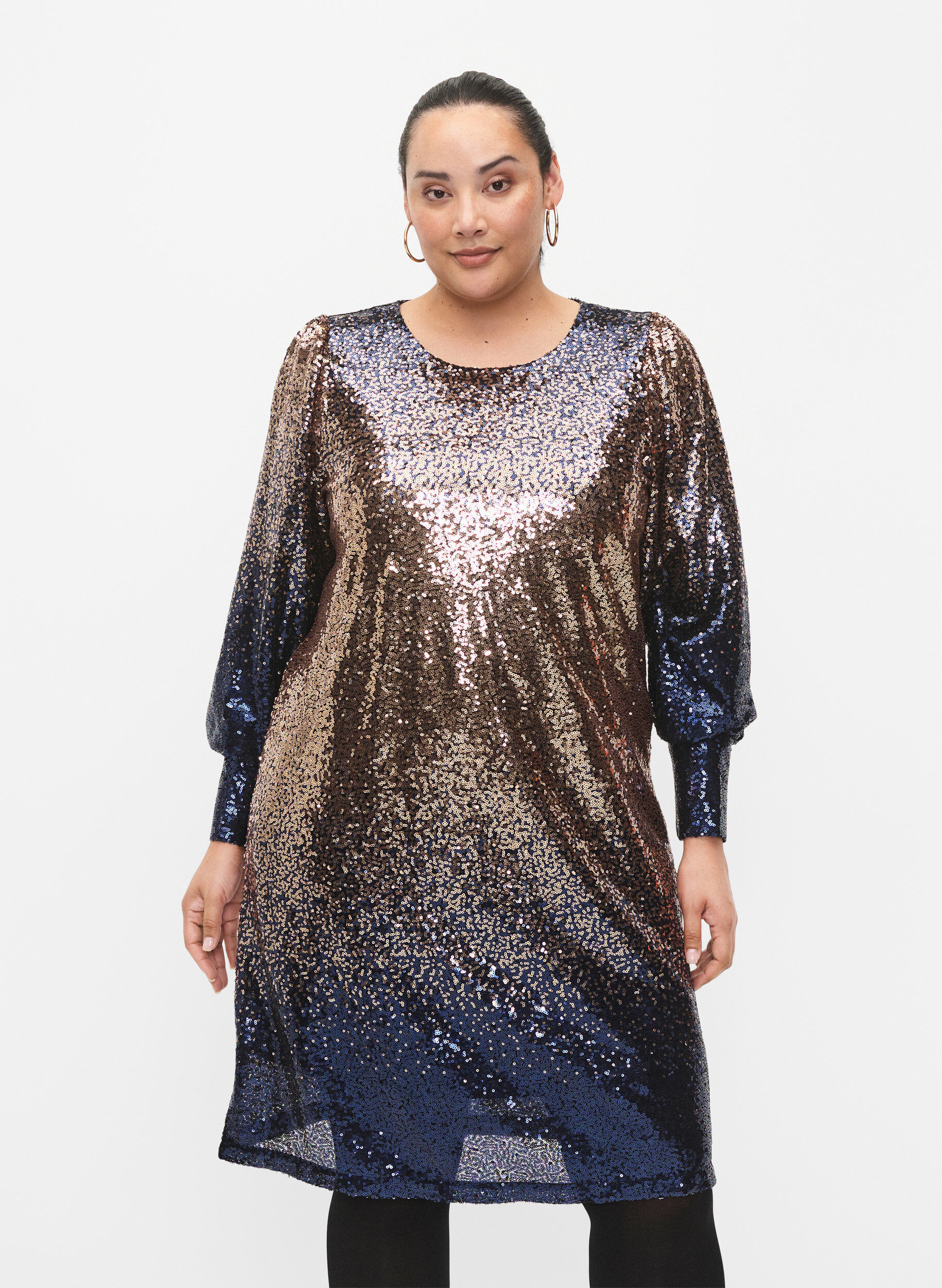 Zizzi Robe &agrave; paillettes avec manches bouffantes, Evening Blue Cobber, Model image number 0