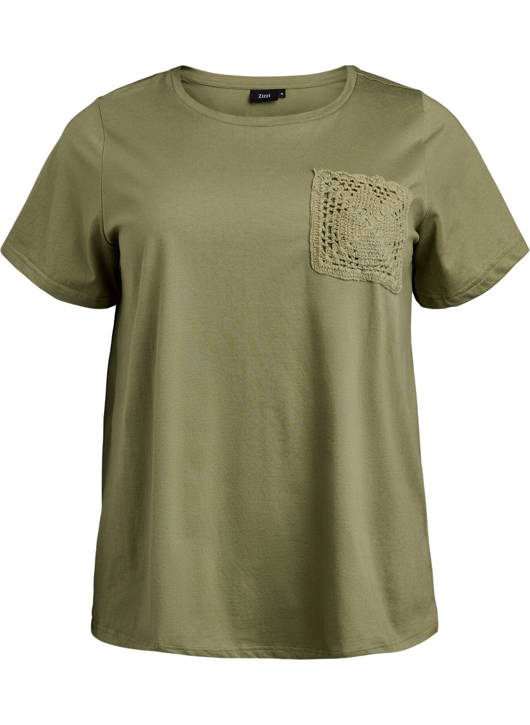 Zizzi T-shirt en coton biologique avec poche de poitrine, Vert, Packshot image number 0