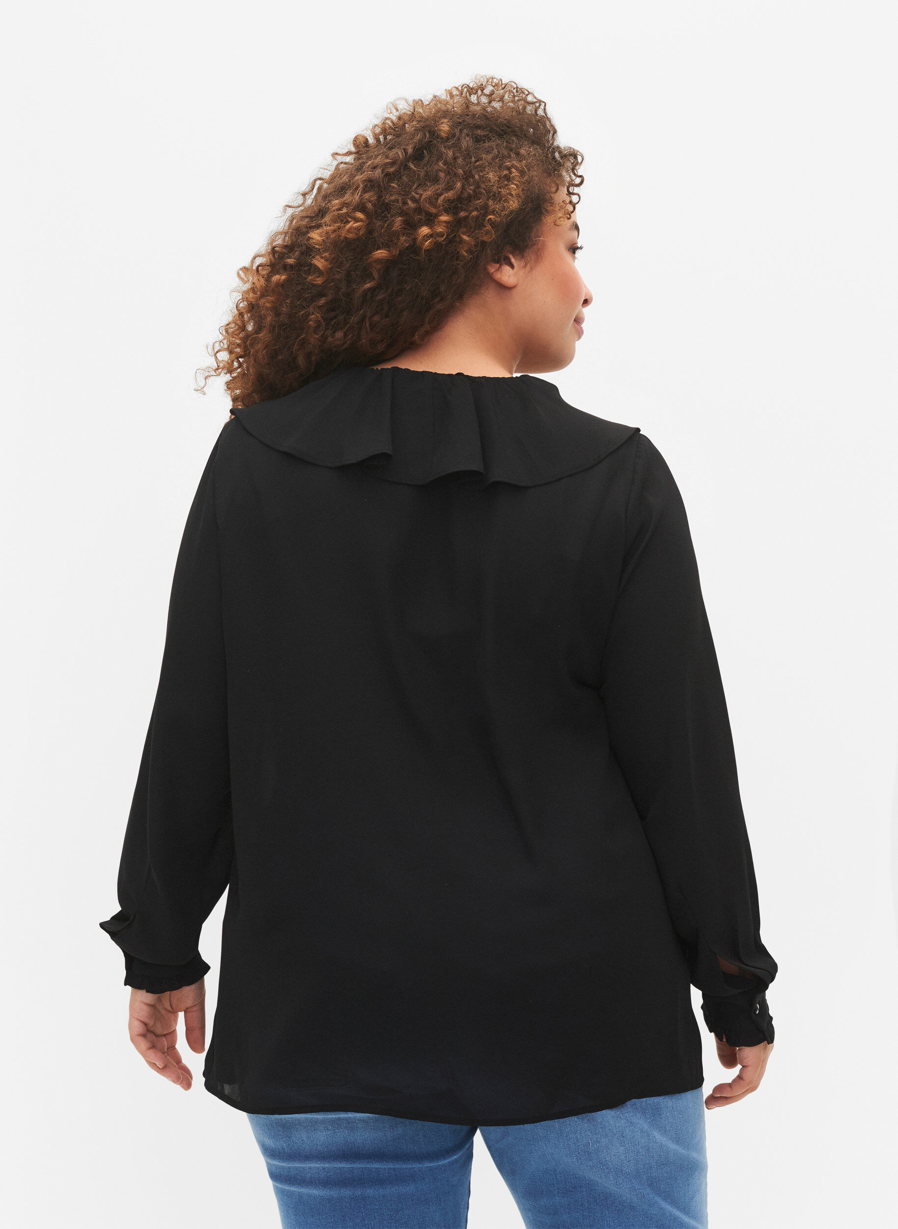Zizzi Blouse &agrave; manches longues &agrave; volants, Black, Model image number 1