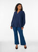 Blouse avec poignets smock&eacute;s et col en V, Bleu, Model image number 1