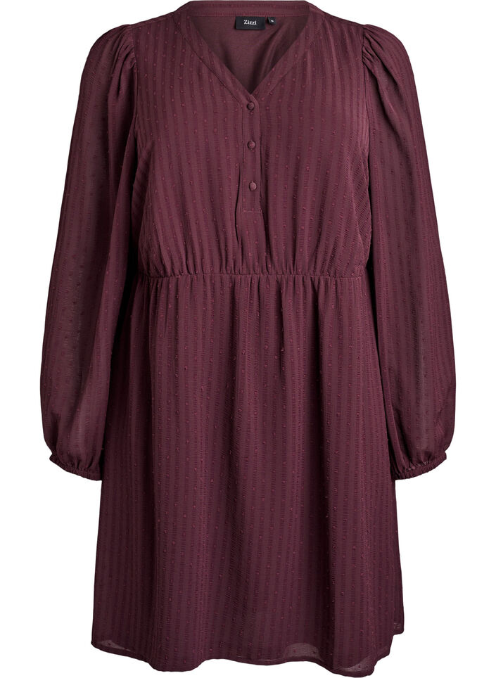 Robe courte à rayures ton sur ton et pois texturés, Bordeaux foncé, Packshot image number 0