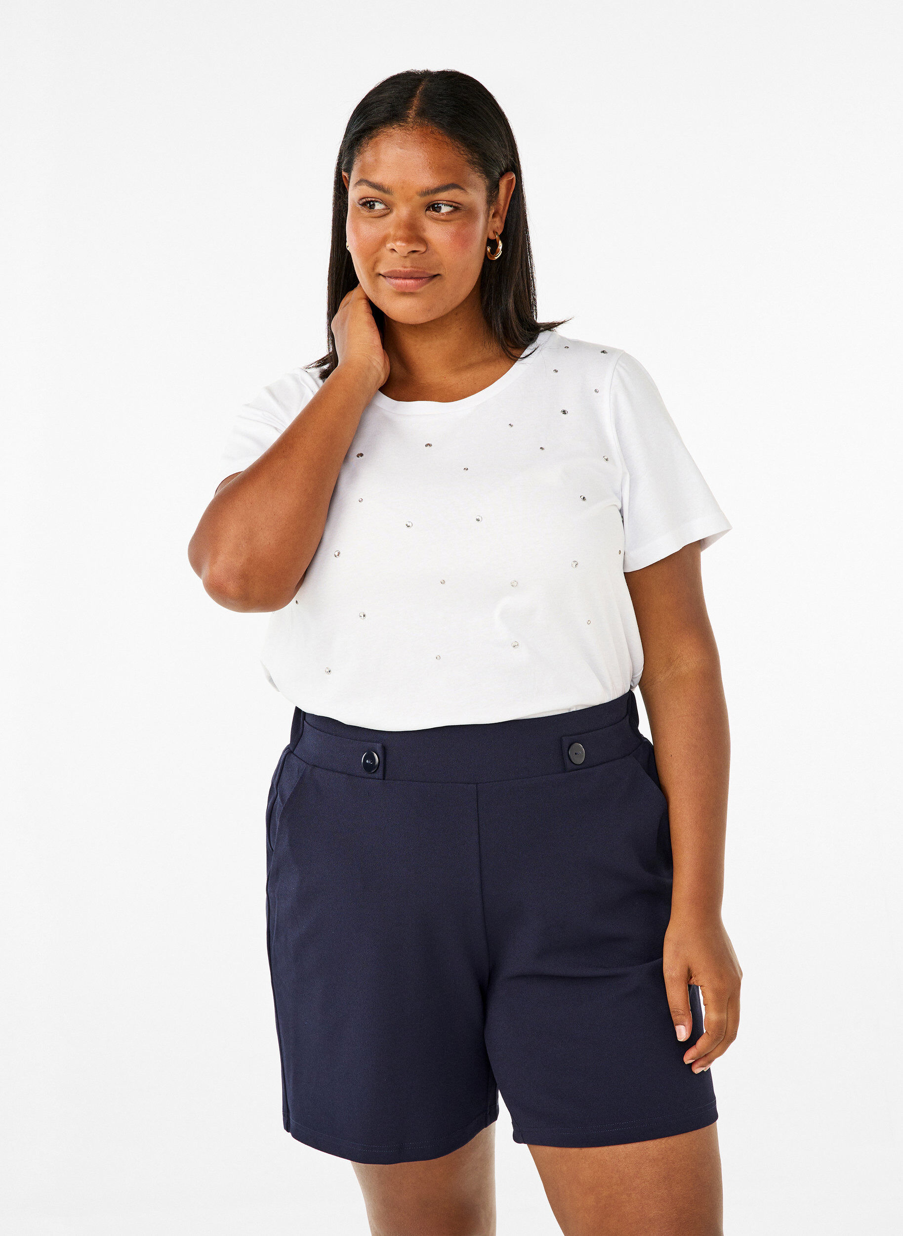 Short avec poches et coupe ample, Bleu, Model