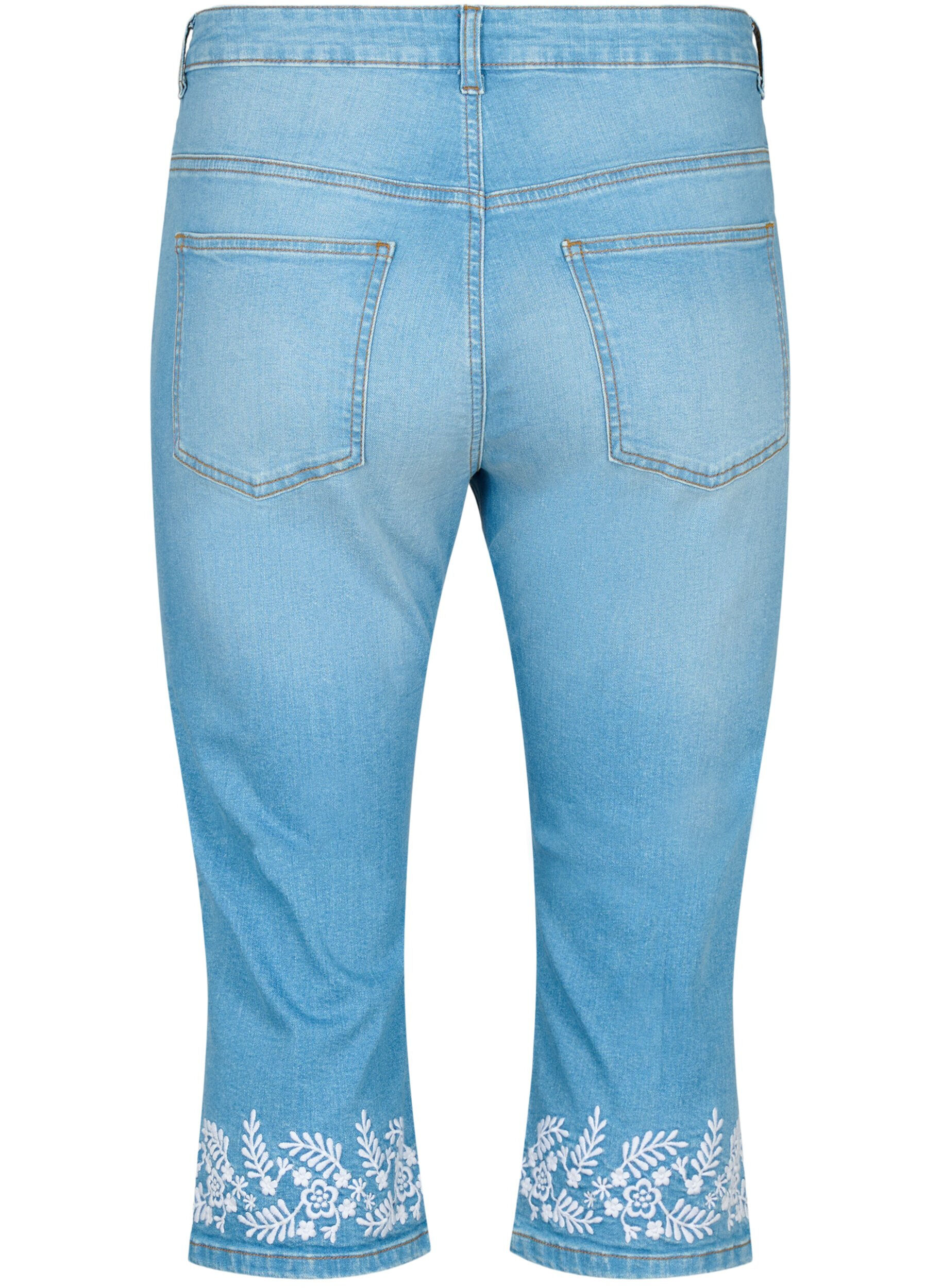 Zizzi Culotte Amy taille haute avec broderie, Light blue denim, Packshot image number 1