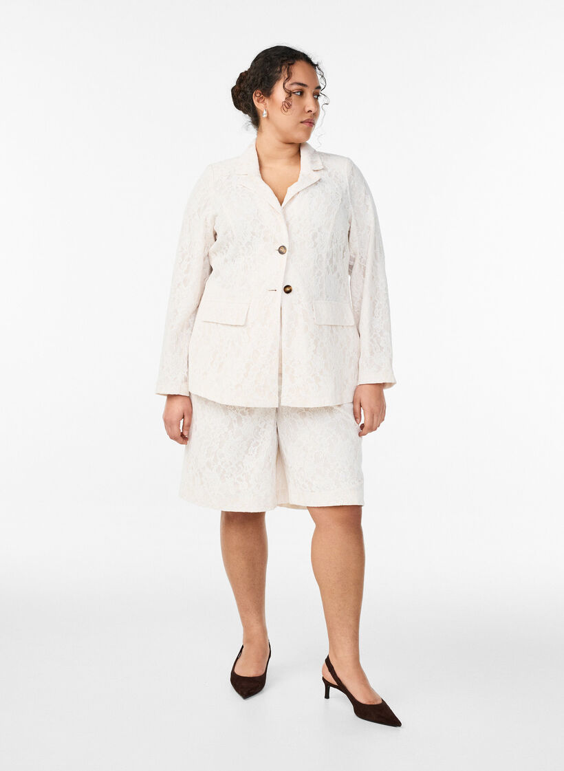 Blazer en dentelle avec fermeture &agrave; boutons, Vanille, Model image number 1