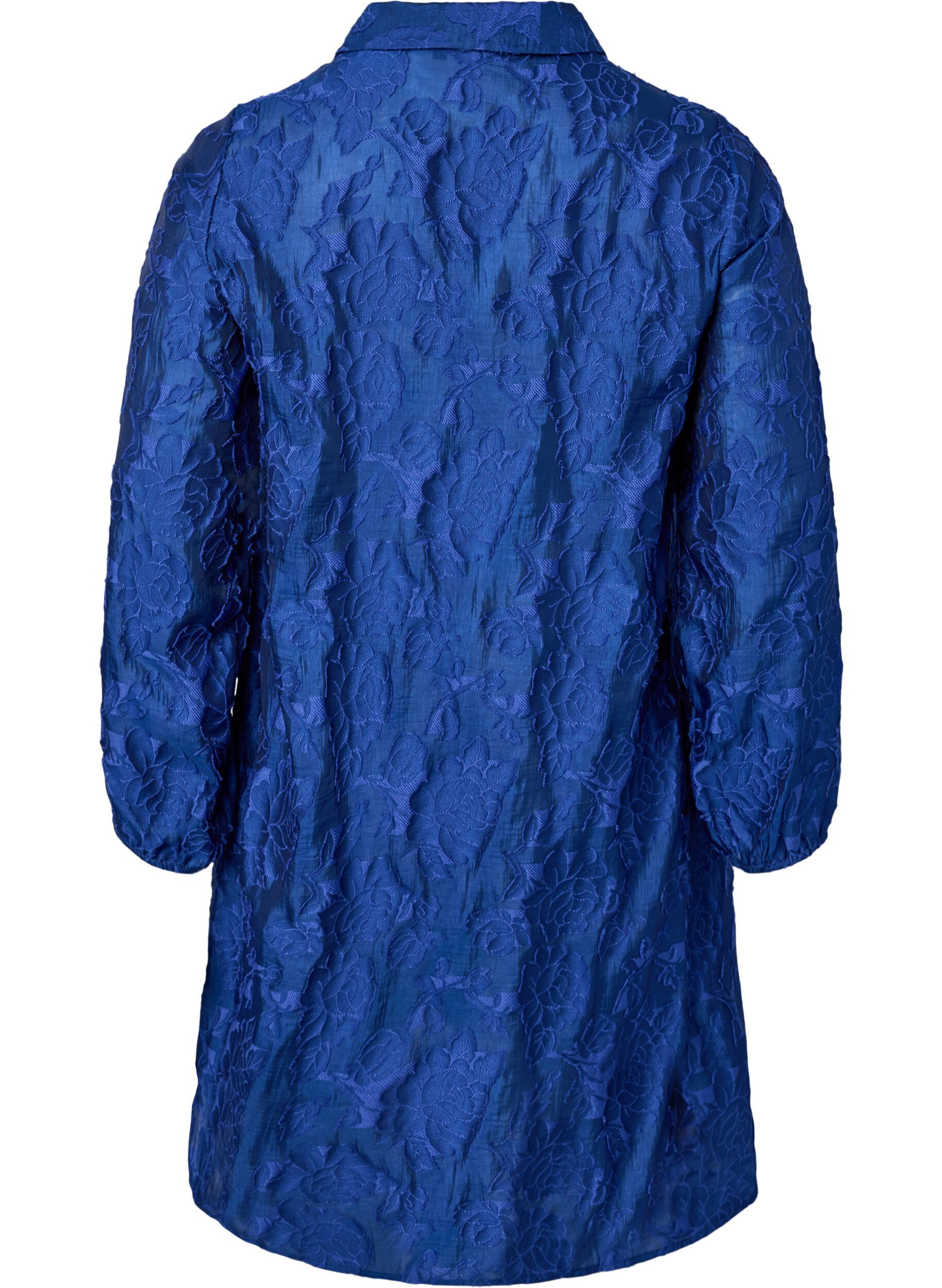 Zizzi Chemise longue en jacquard, Mazarine Blue, Packshot image number 1