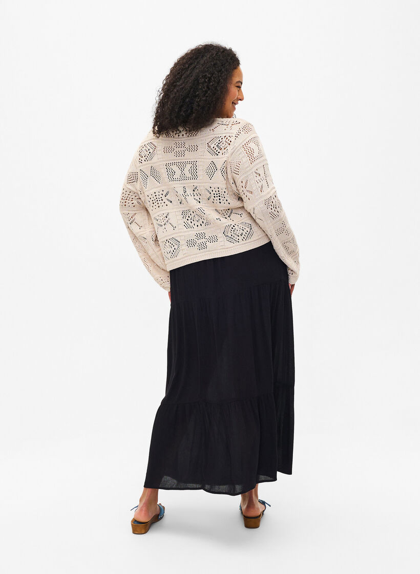 Jupe longue &agrave; taille &eacute;lastiqu&eacute;e, Noir, Model image number 1