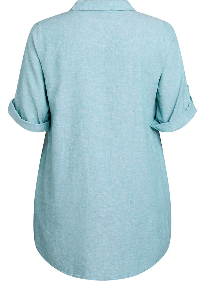 Tunique coupe trap&egrave;ze en lin et viscose, Bleu, Packshot image number 1