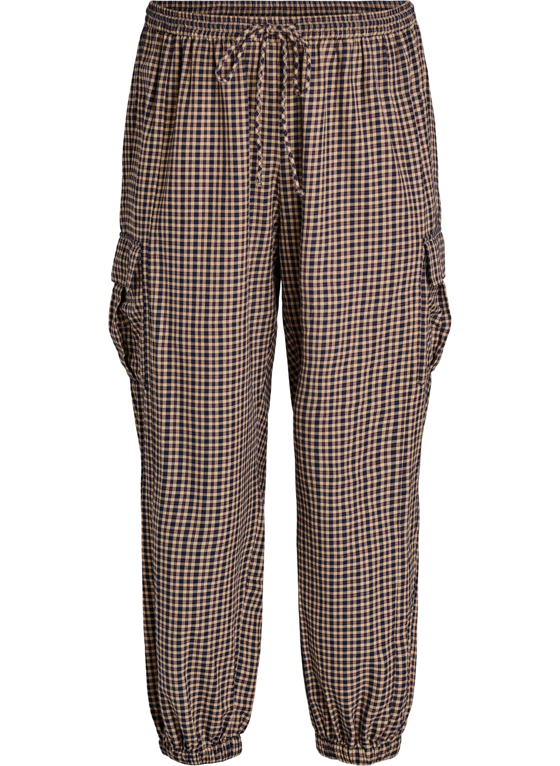 ZizziPantalon cargo en coton &agrave; carreaux, Marron, Packshot image number 0