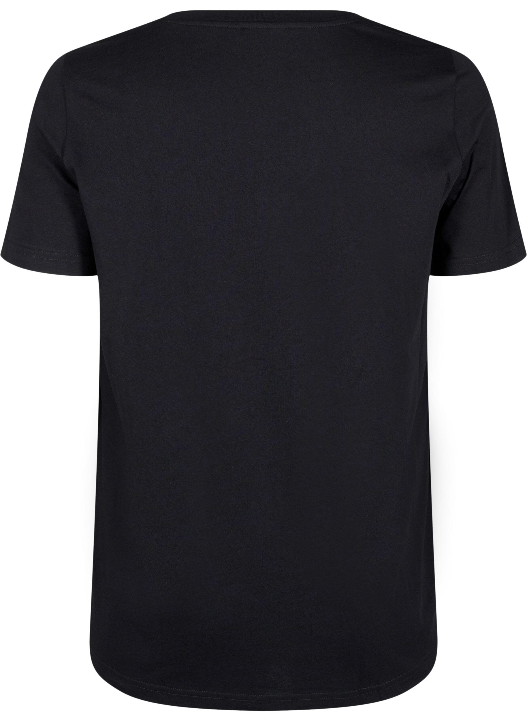 Zizzi T-shirt en coton avec impression, Black w. Silverlion, Packshot image number 1