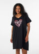 Chemise de nuit en coton biologique et &agrave; col en V, Noir, Model image number 0