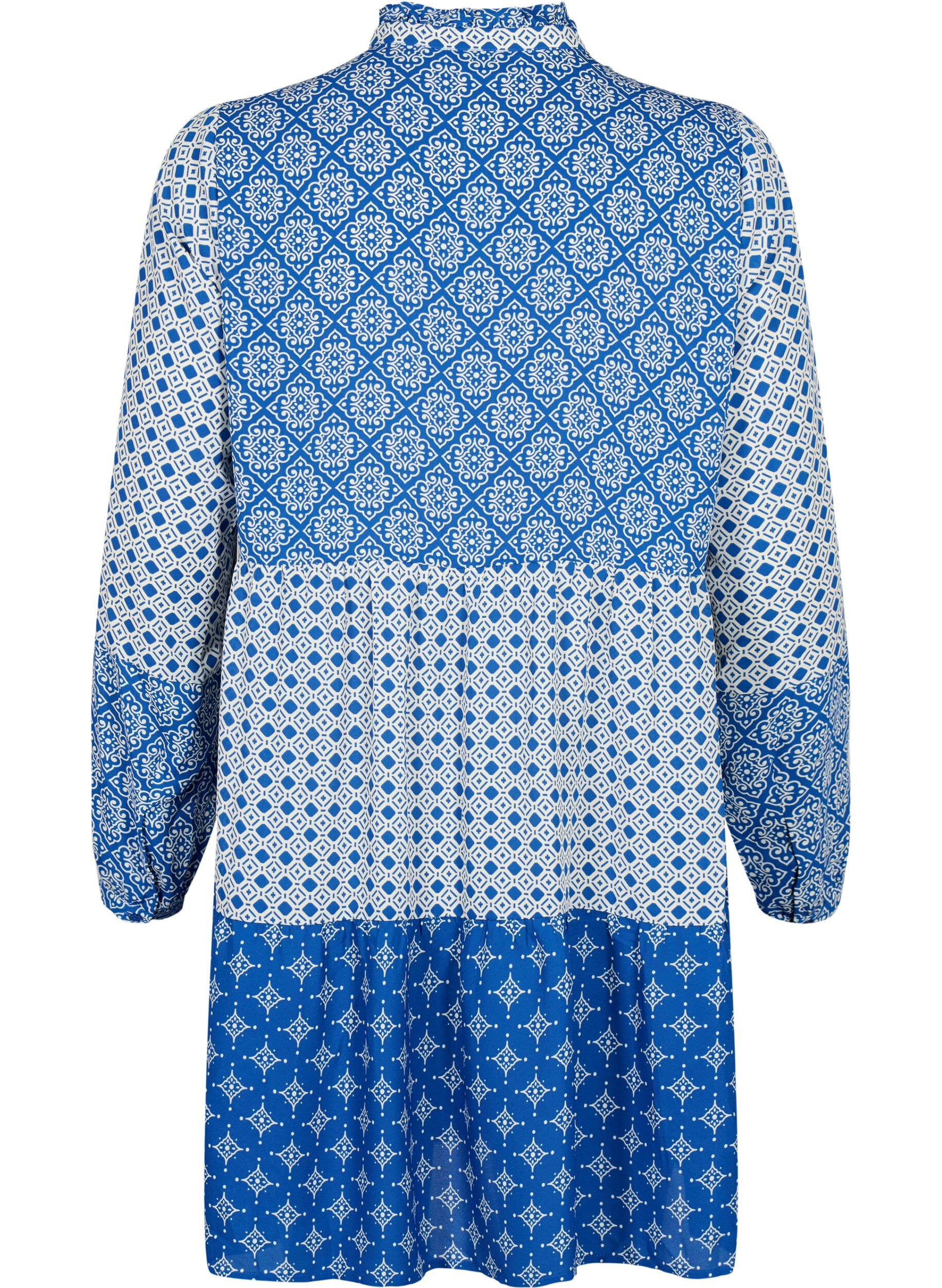 Zizzi Robe trap&egrave;ze avec motifs et lignes de coupe, Blue AOP, Packshot image number 1