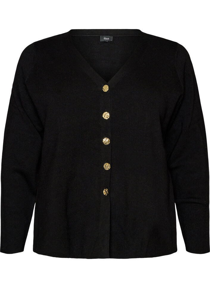 Cardigan en maille fine avec boutons d&eacute;coratifs, Noir, Packshot image number 0