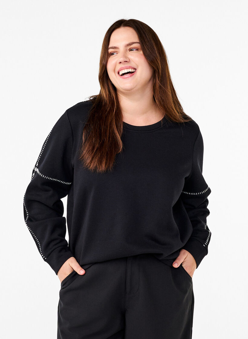 Sweat-shirt avec coutures contrastées, Black, Model image number 0