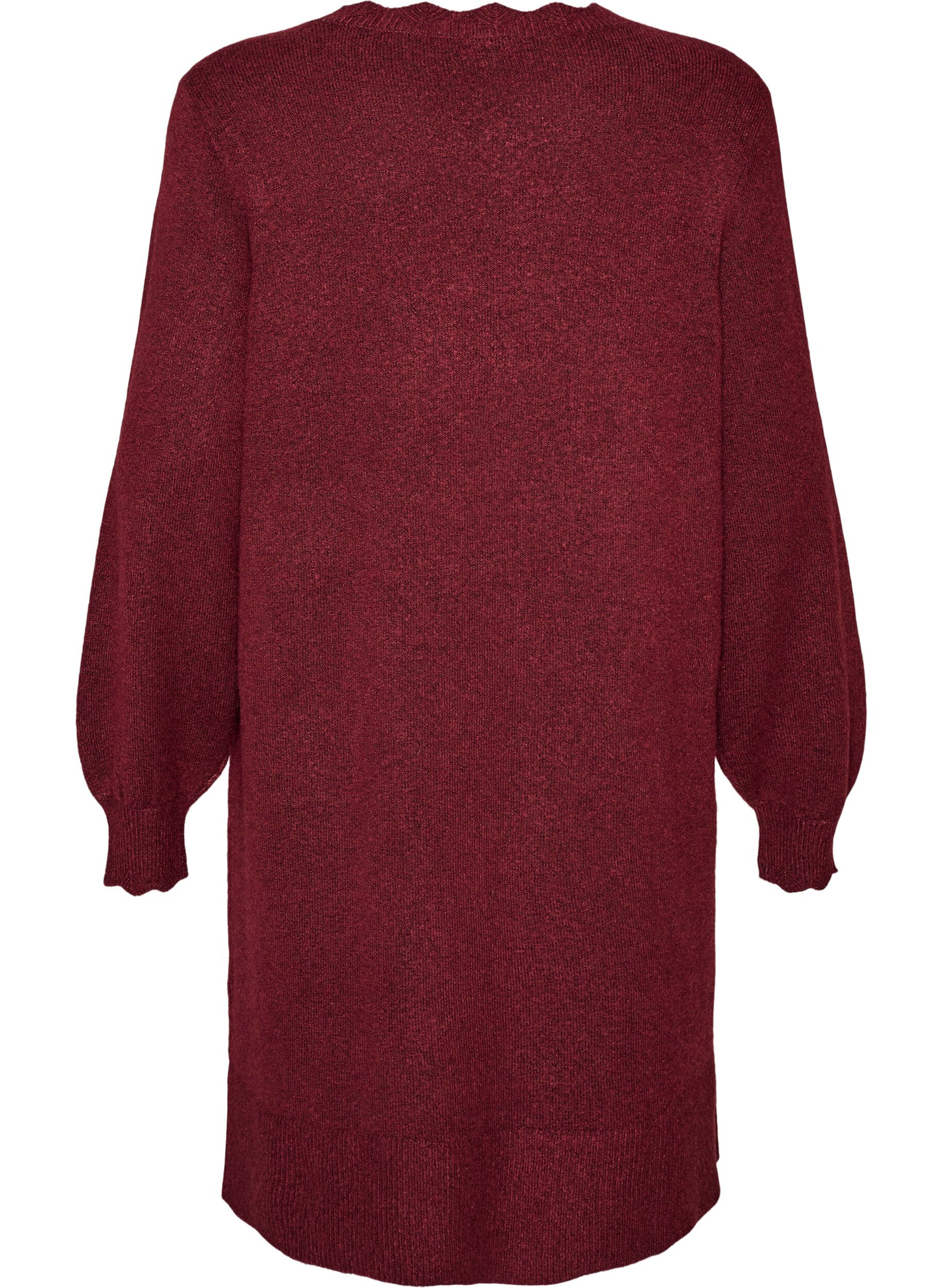 ZizziRobe courte en maille avec ourlet ondul&eacute; et fentes, Bordeaux, Packshot image number 1