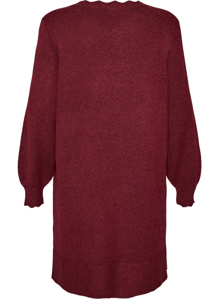 Robe courte en maille avec ourlet ondul&eacute; et fentes, Bordeaux, Packshot image number 1