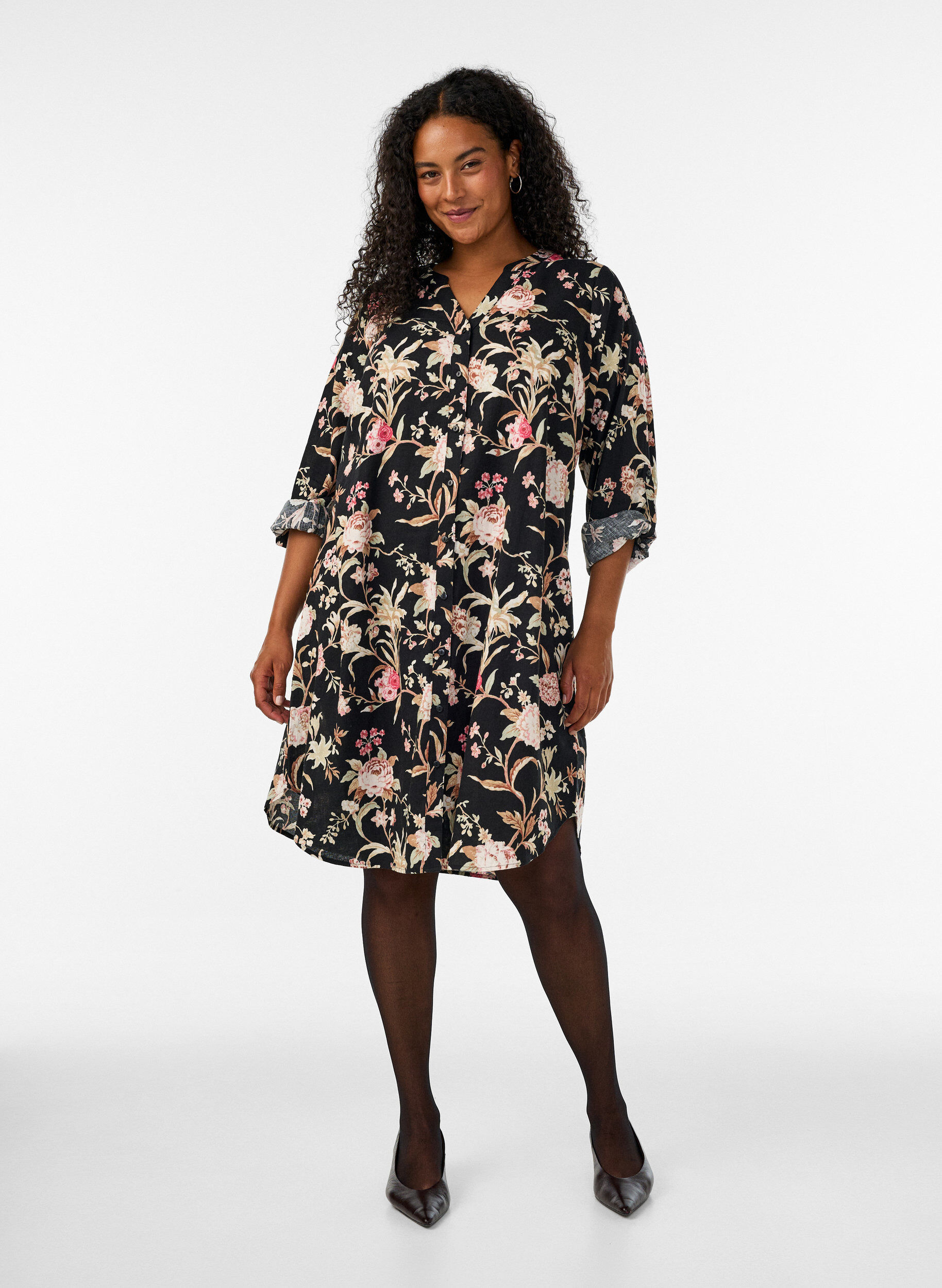 ZizziChemise longue en lin et viscose, Noir, Model image number 1