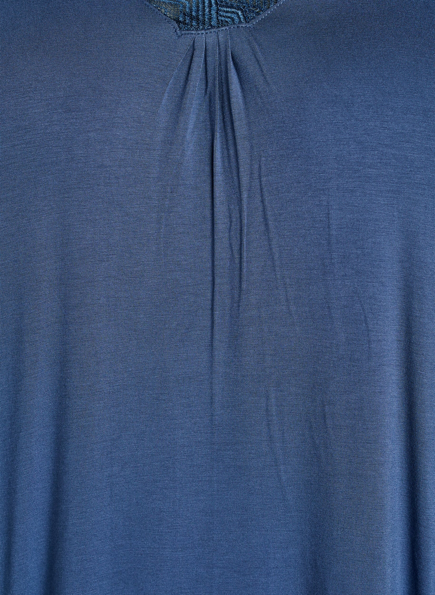 Zizzi Chemise de nuit en viscose manches courtes dentelle, Bleu, Packshot image number 2