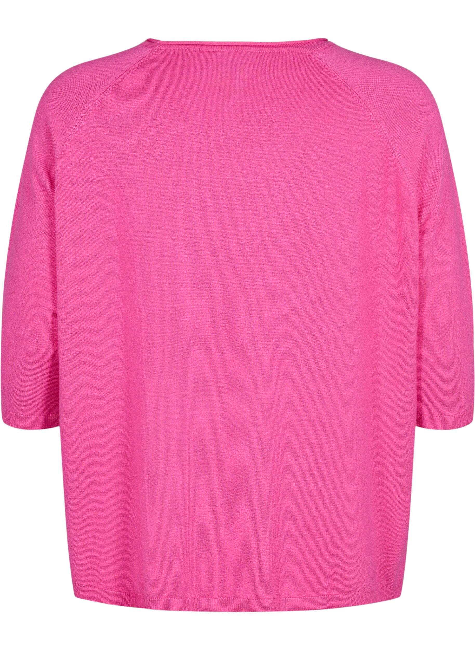 Zizzi Chemisier tricot en viscose avec manches 3/4, Raspberry Rose, Packshot image number 1