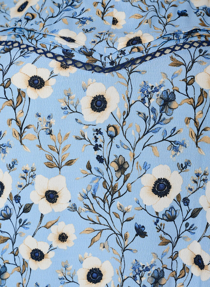 Blouse fleurie &agrave; manches courtes, Bleu, Packshot image number 2