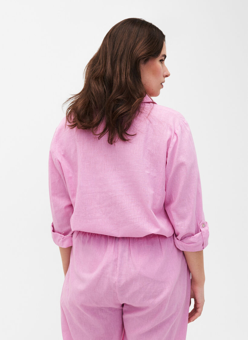 Chemisier avec fermeture boutonnée en mélange de coton et de lin, Rosebloom, Model image number 1