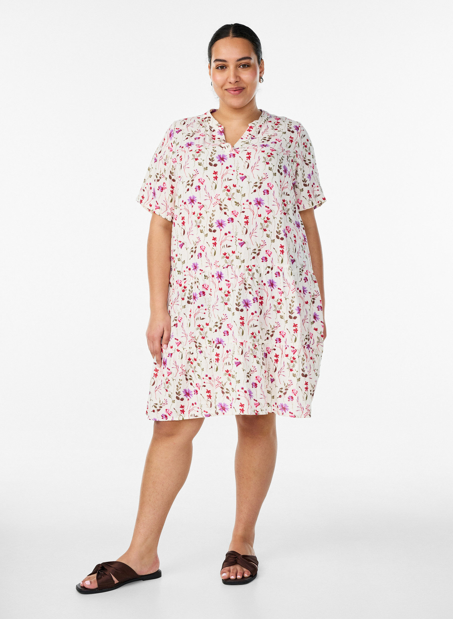 ZizziRobe courte &eacute;vas&eacute;e en mousseline de coton, Beige, Model image number 1