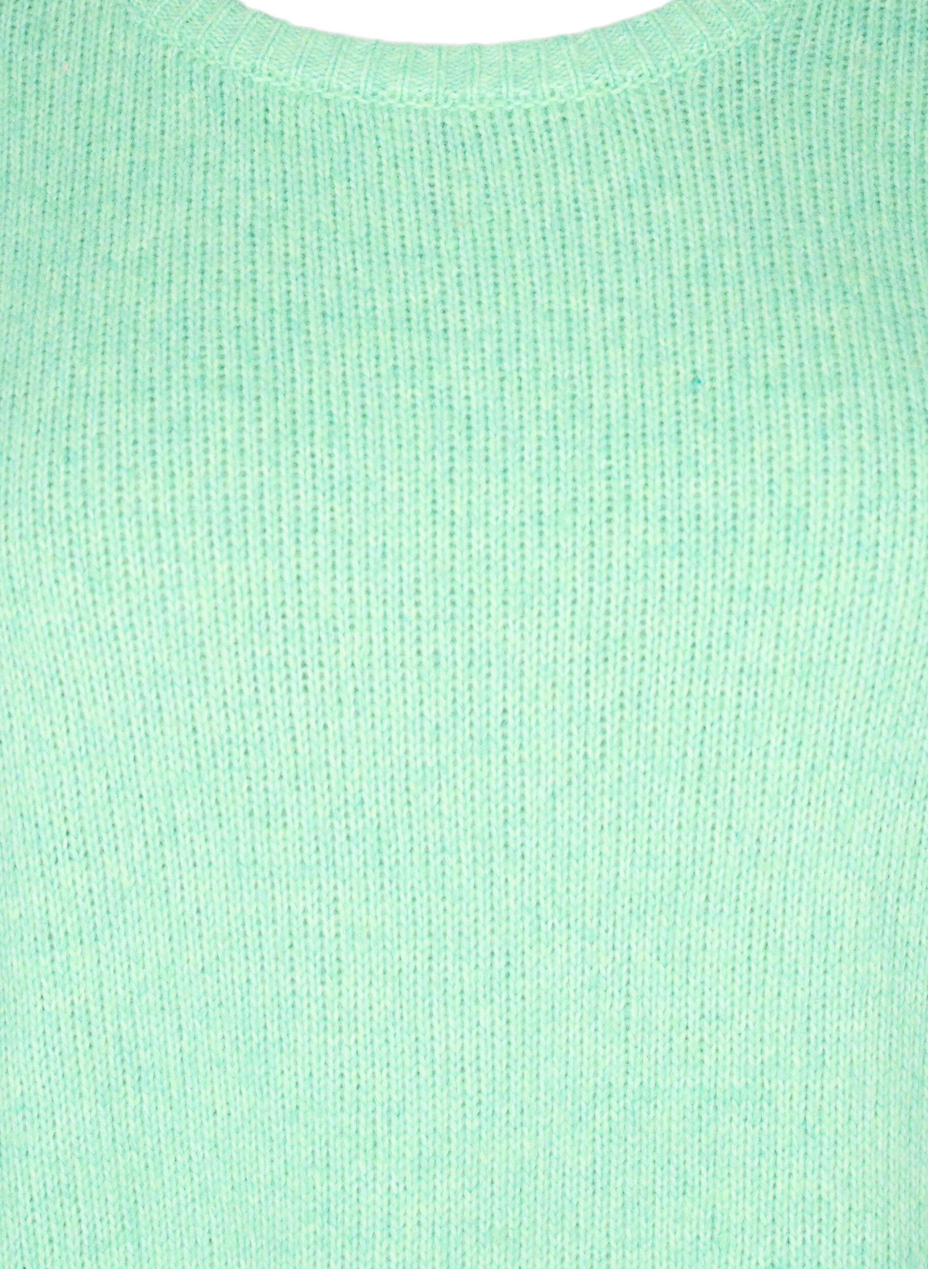 Zizzi Pull en maille &agrave; manches longues, contenant de la laine et &agrave; col rond, Light G. Green Mel., Packshot image number 2