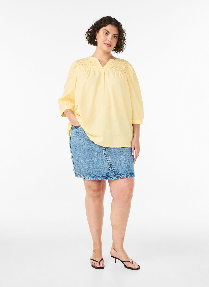 Blouse avec smock et manches 3/4, Jaune clair, Model image number 1