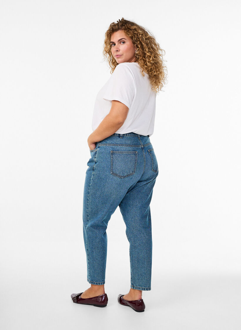 Jean Mille coupe Mom taille haute, Bleu, Model image number 1