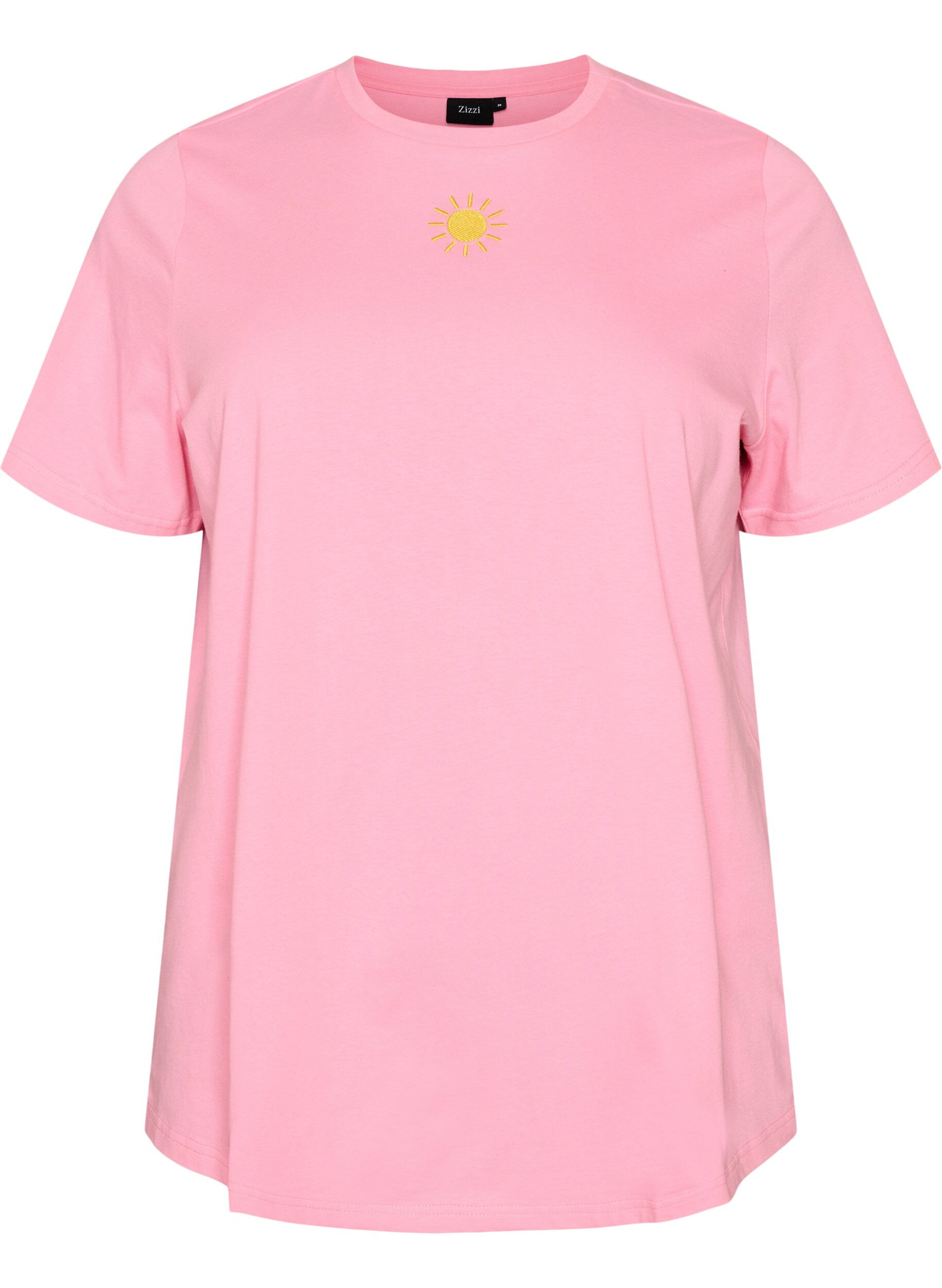 ZizziT-shirt en coton biologique avec motif de texte, Rose, Packshot image number 0