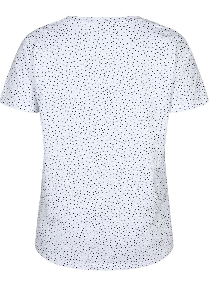 T-shirt en coton avec des points et un col en V, B.White/Black Dot, Packshot image number 1