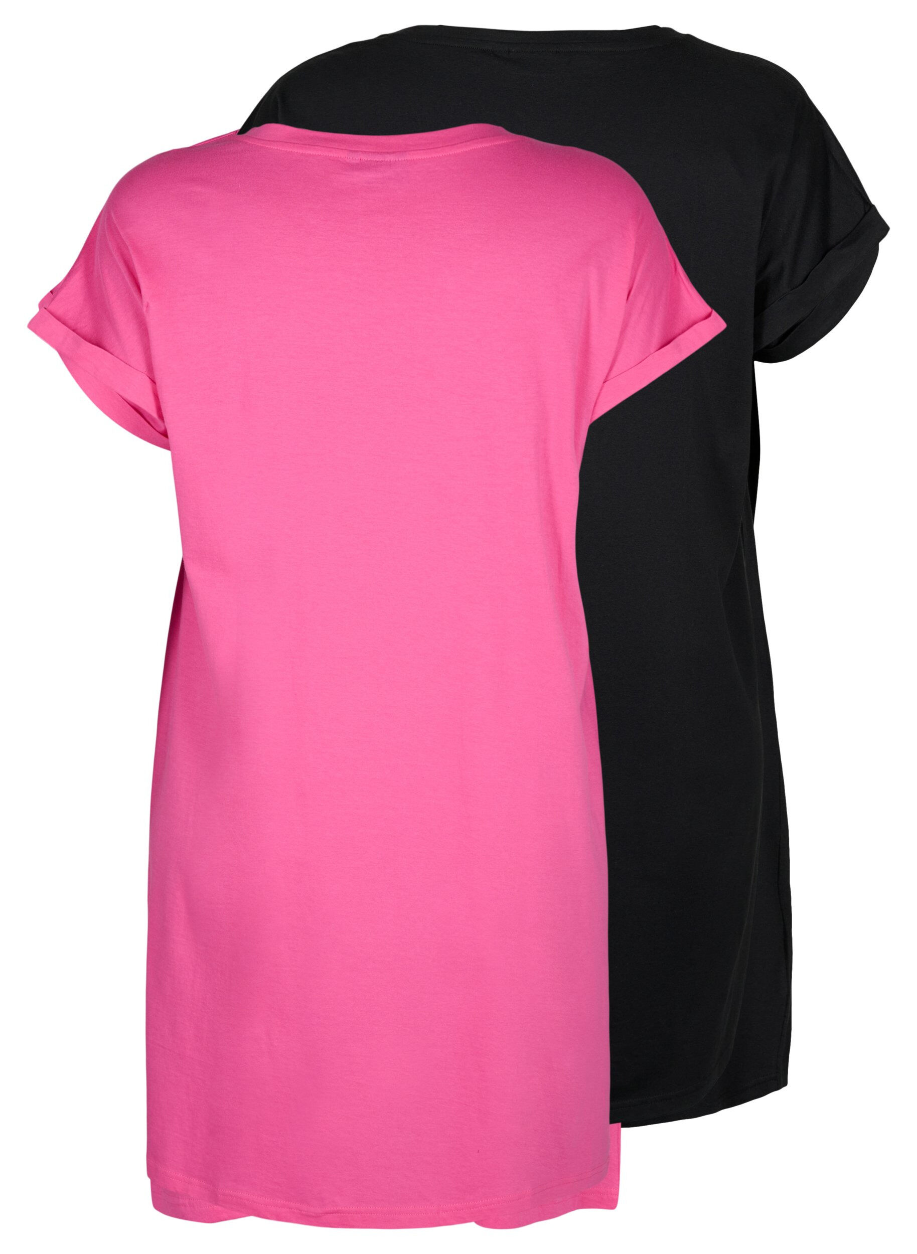 Zizzi Robe en coton &agrave; manches courtes 2-pack, Shocking Pink/Black, Packshot image number 1