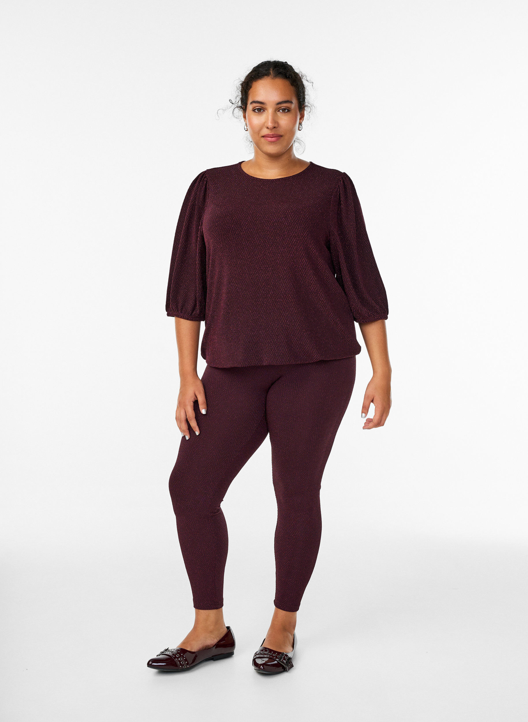 Zizzi Legging &agrave; motif paillet&eacute;, Bordeaux fonc&eacute;, Model image number 1