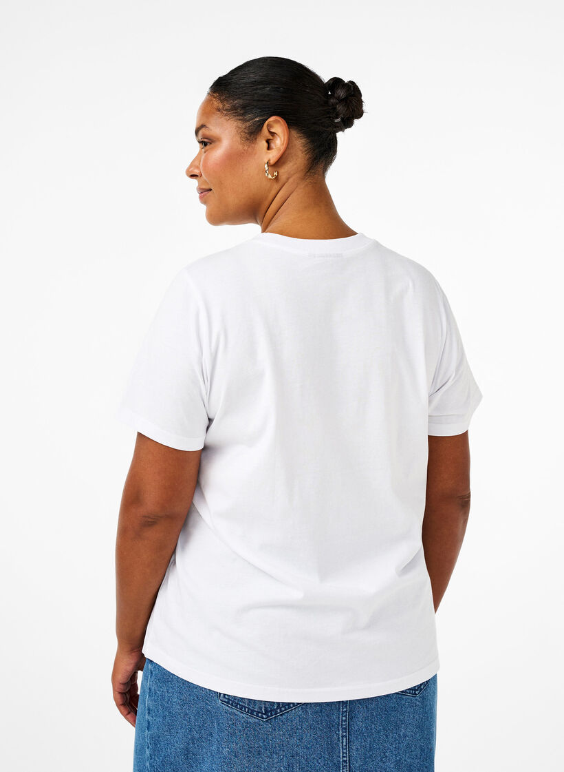 T-shirt basique en coton &agrave; col rond, Blanc, Model
