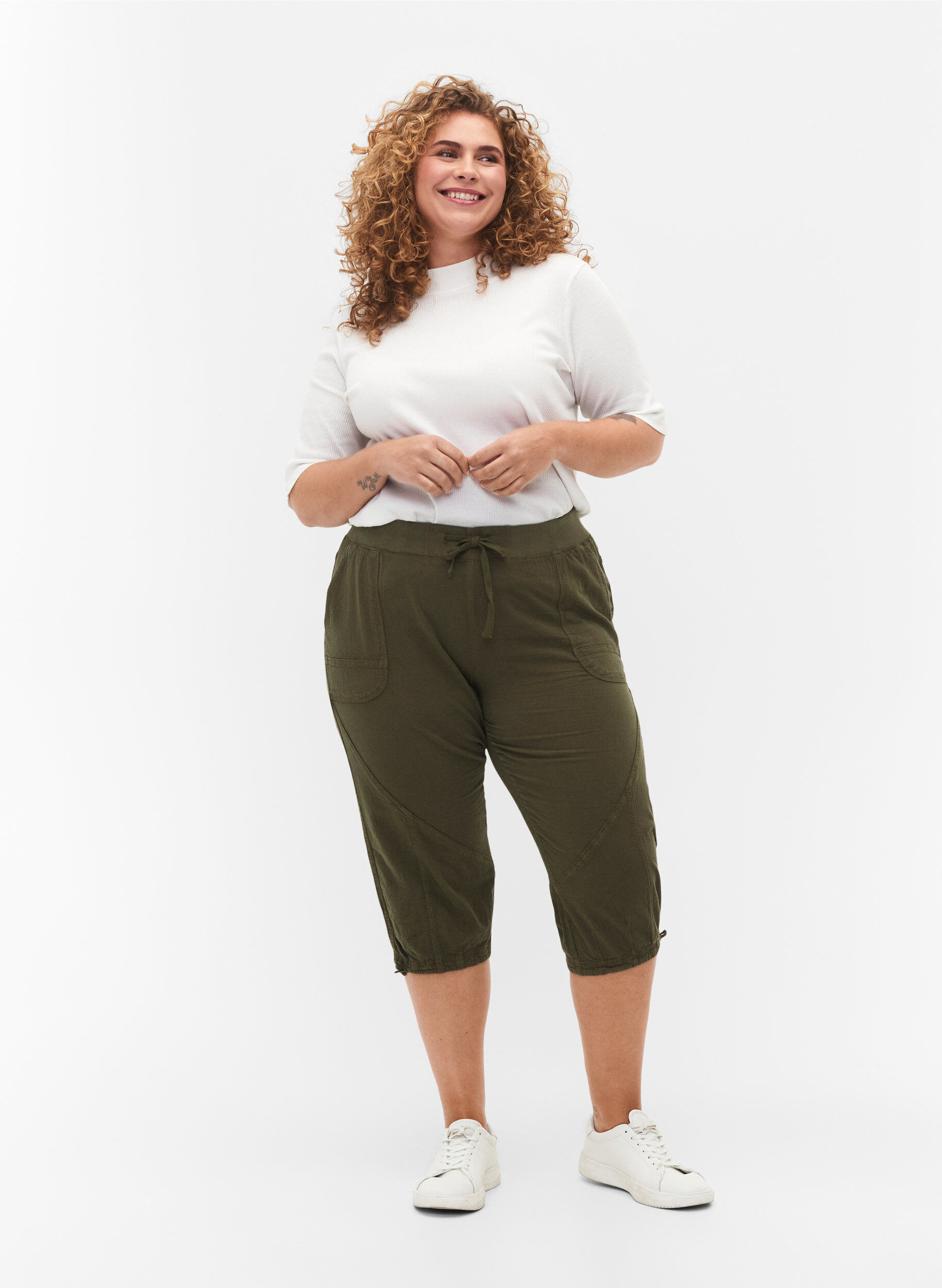 Pantacourt en coton, Vert, Model