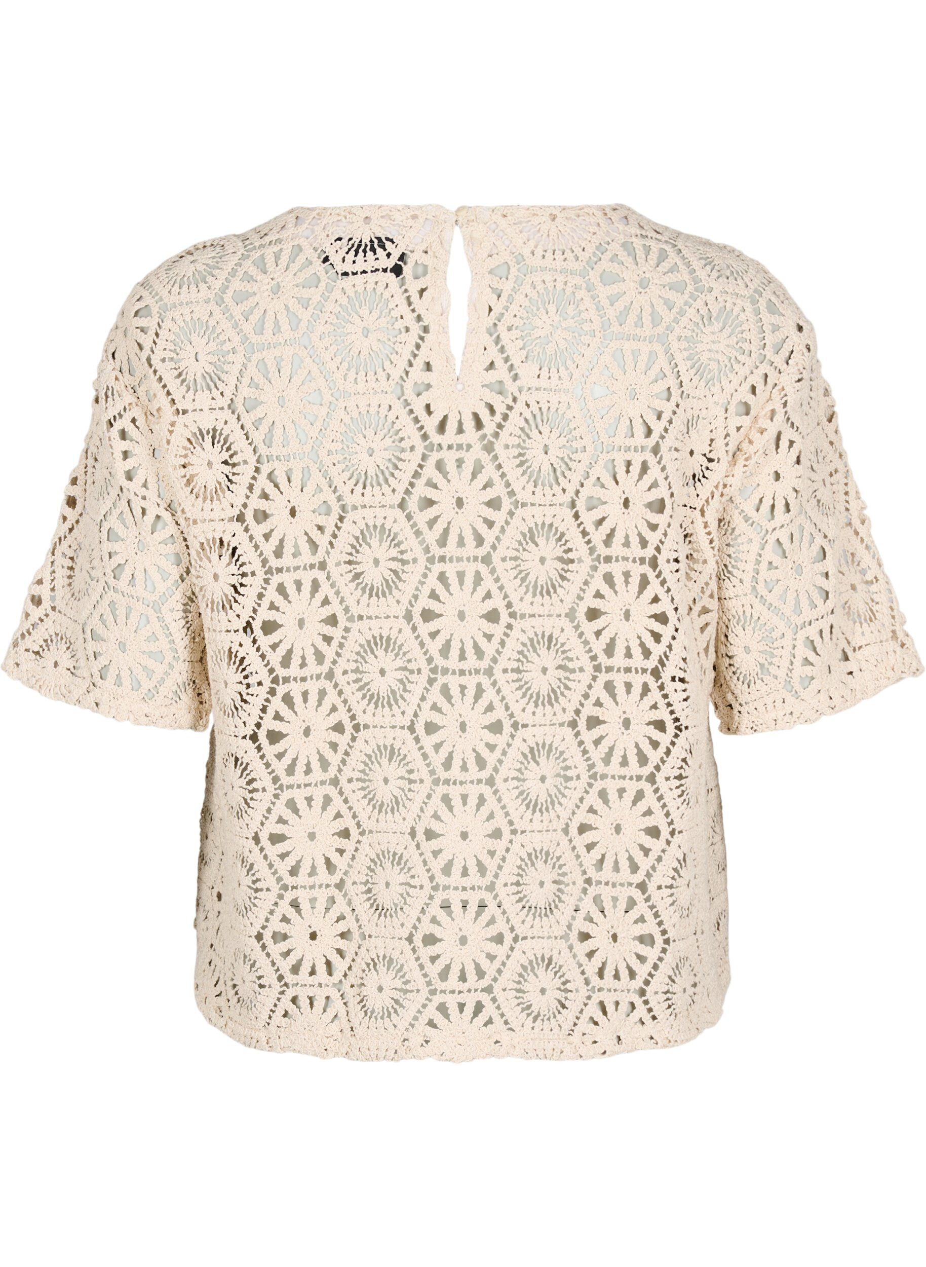 Zizzi Blouse en crochet &agrave; manches courtes, Beige, Packshot image number 1