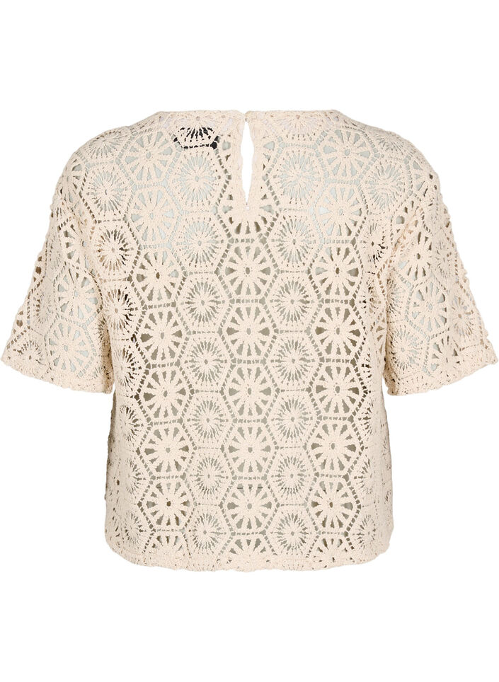 Blouse en crochet à manches courtes, Beige, Packshot image number 1