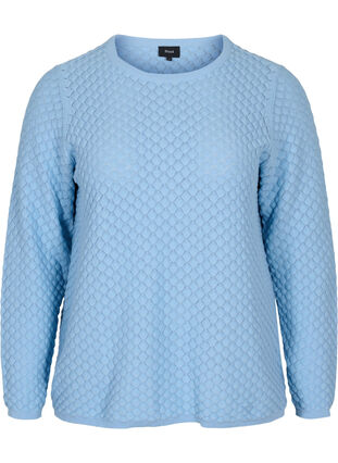 Pull en tricot à motifs en coton bio, Chambray Blue, Packshot image number 0