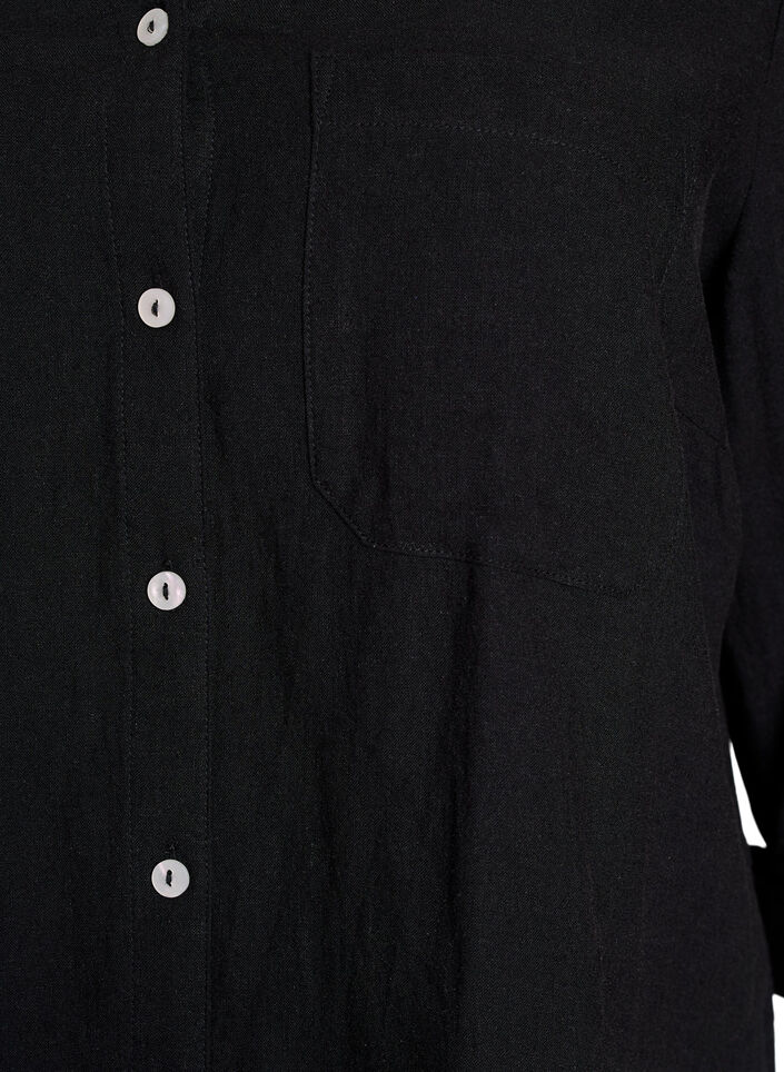 Chemise en lin et viscose avec manches 3/4, Noir, Packshot image number 2