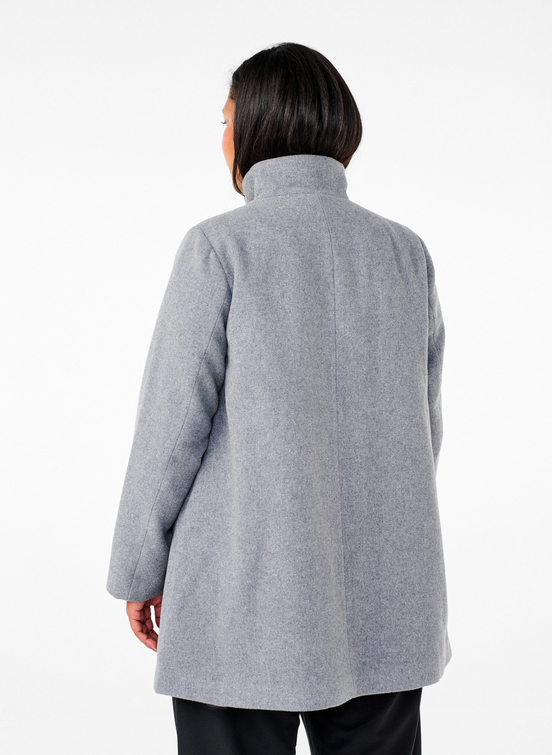 Zizzi Manteau court &agrave; coupe trap&egrave;ze, Light Grey Melange, Model image number 1