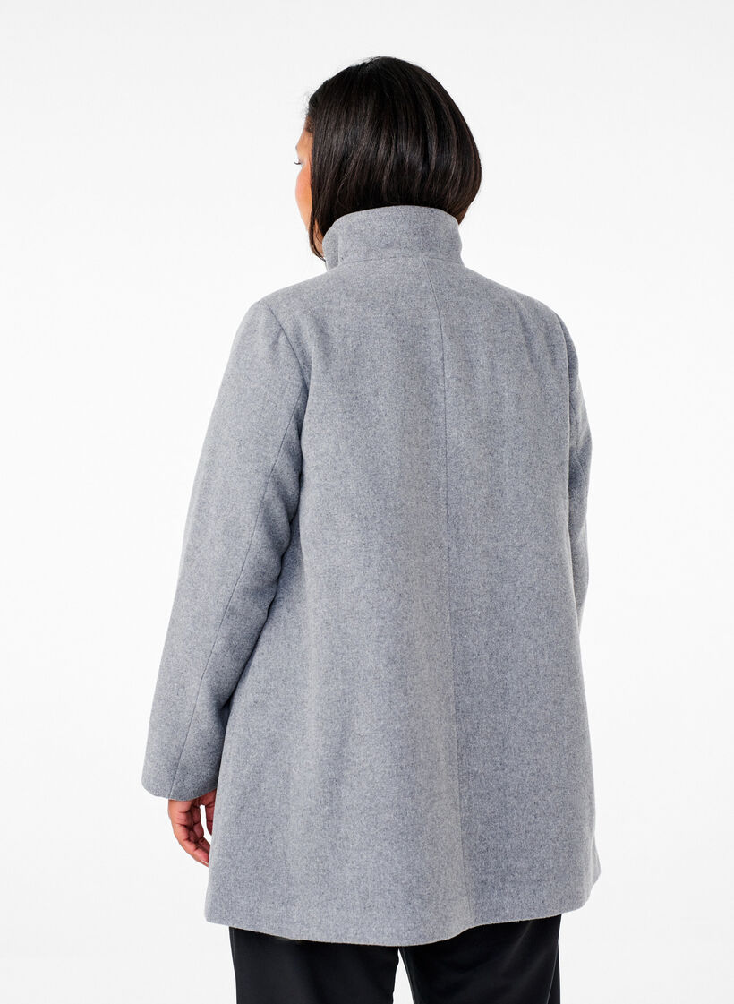 Manteau court à coupe trapèze, Light Grey Melange, Model image number 1