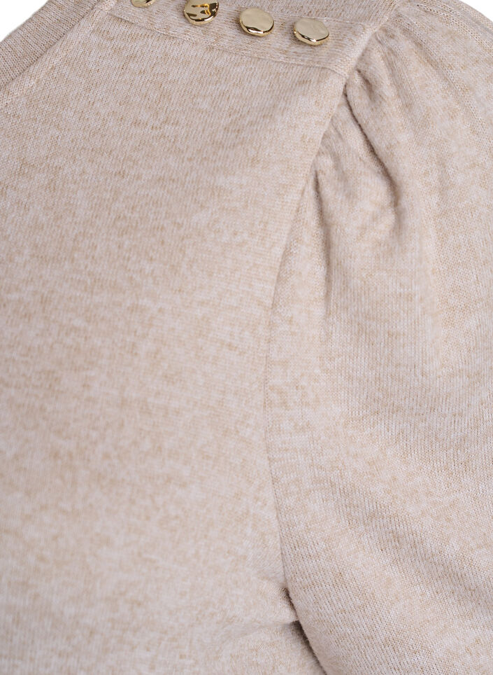 Chemisier avec d&eacute;tails boutons et manches courtes bouffantes, Beige, Packshot image number 3