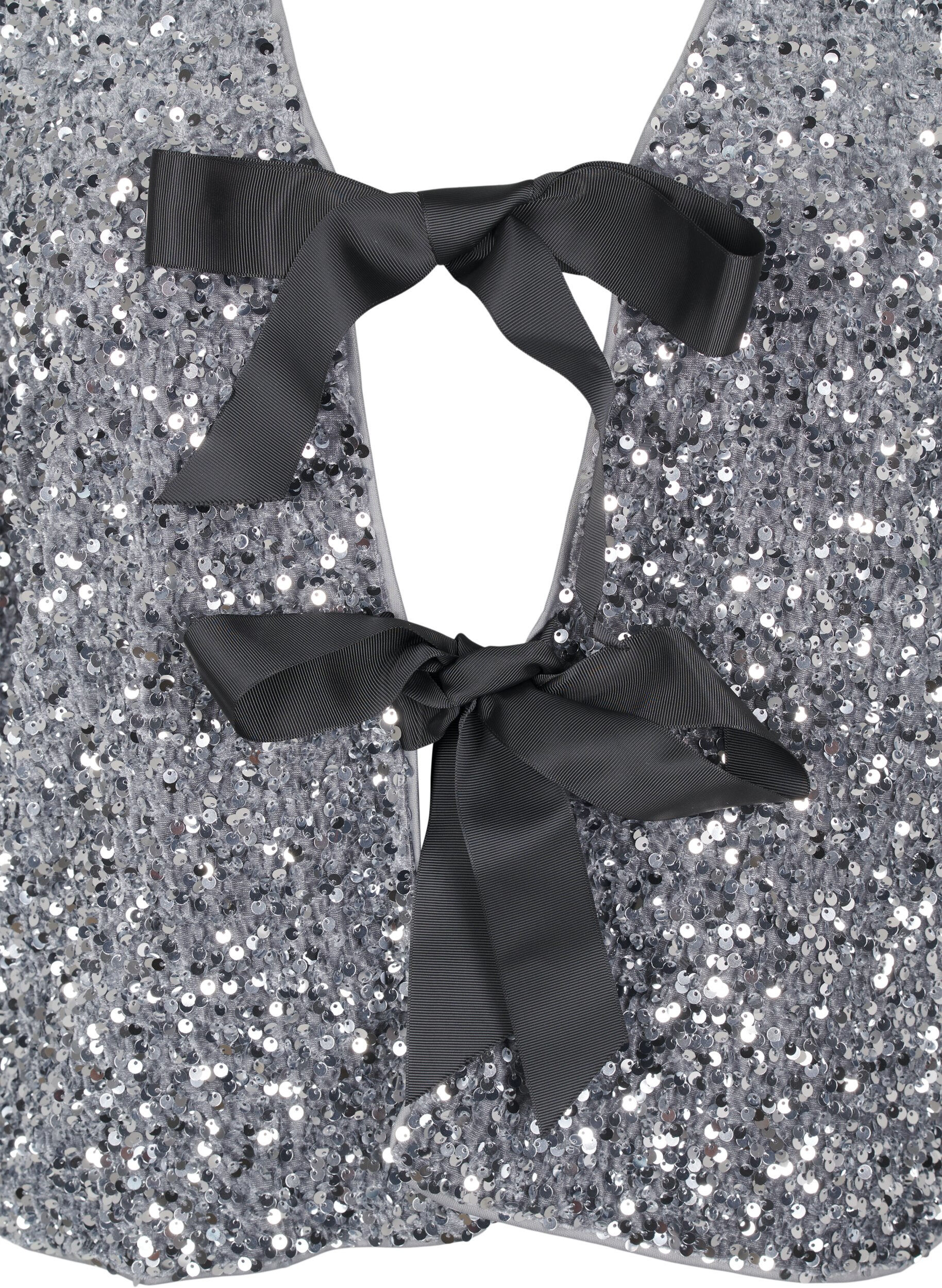 Zizzi Chemisier &agrave; paillettes avec d&eacute;tails de liens, Silver, Packshot image number 2