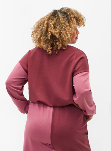 Sweat-shirt avec contraste de couleurs, Red Mahogany/Rose B, Model image number 1