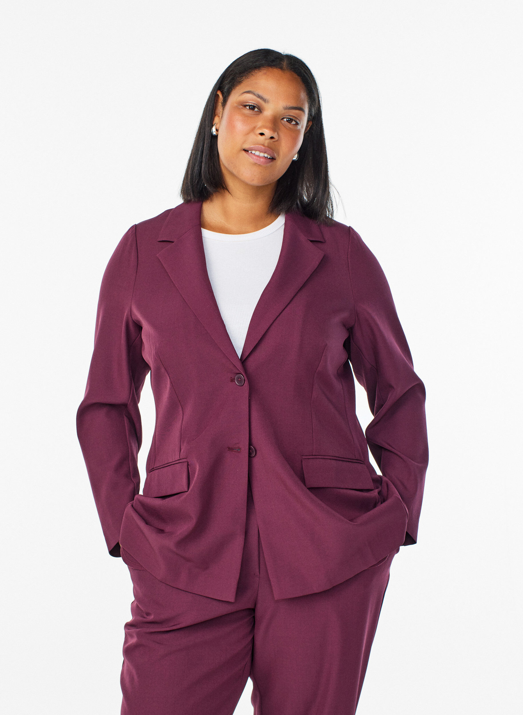 Blazer avec poches et fentes, Bordeaux fonc&eacute;, Model