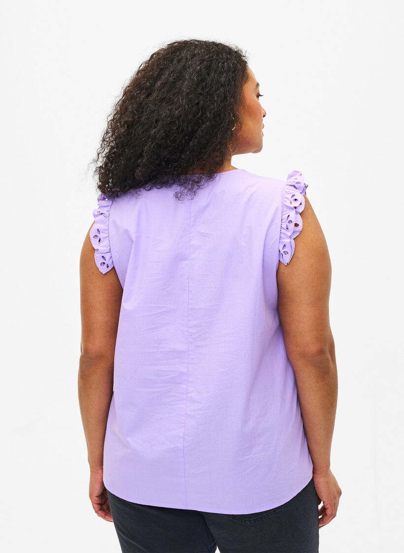 Top en coton sans manches avec volants, Violet, Model image number 2