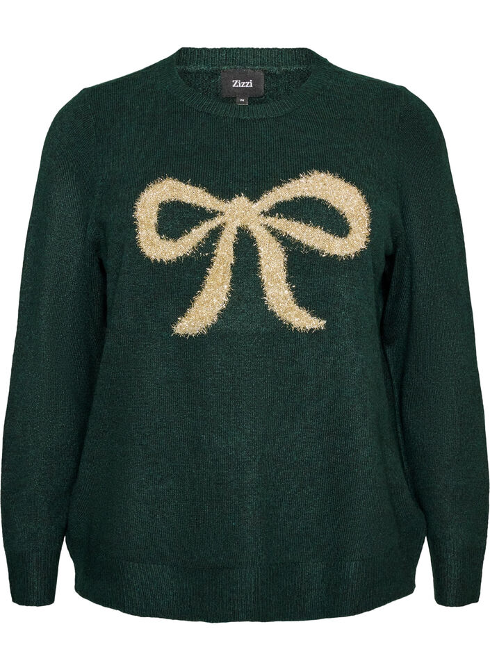 Pull avec n&oelig;ud &agrave; paillettes, Vert fonc&eacute;, Packshot image number 0