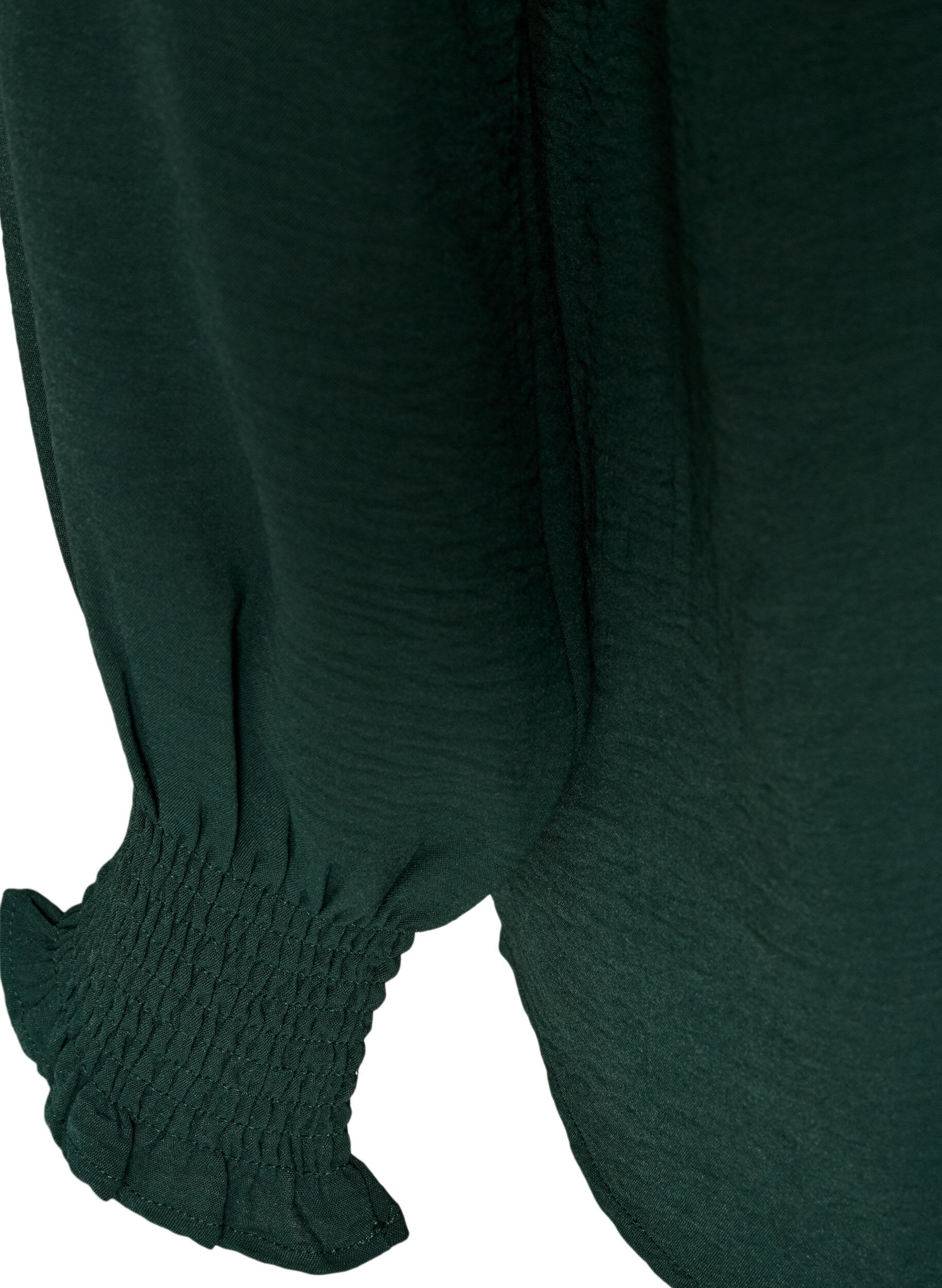 ZizziBlouse avec poignets smock&eacute;s et col en V, Vert fonc&eacute;, Packshot image number 3