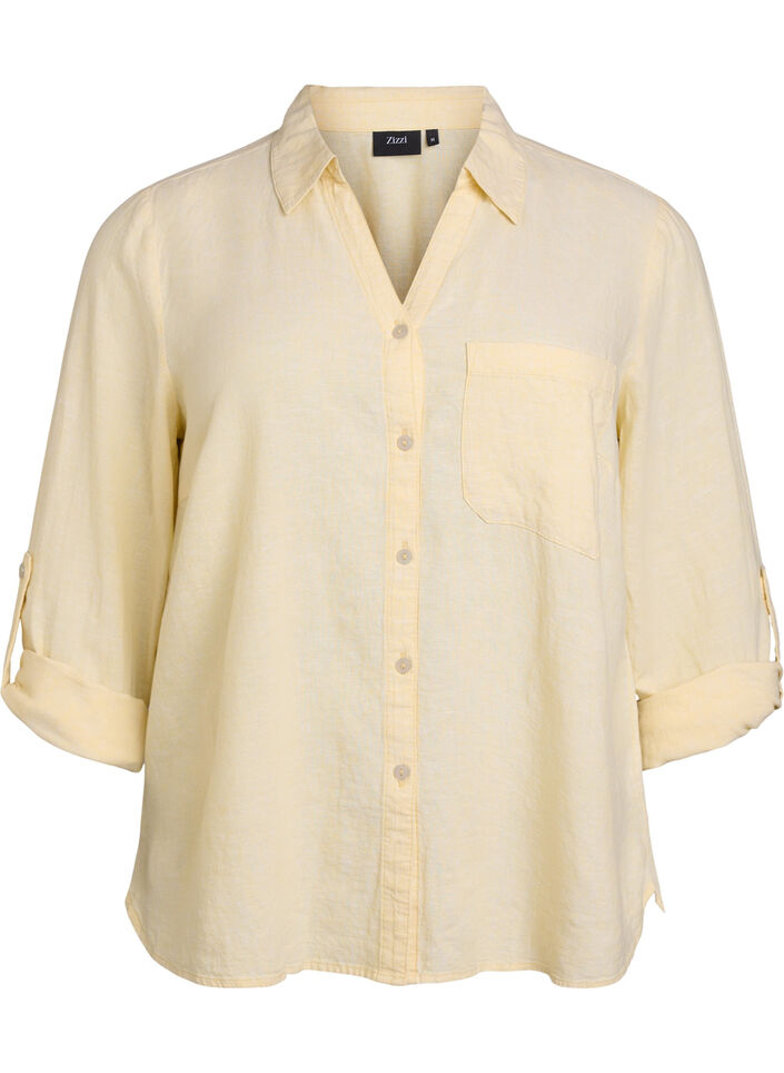Chemise en lin et viscose avec manches 3/4, Jaune clair, Packshot image number 0